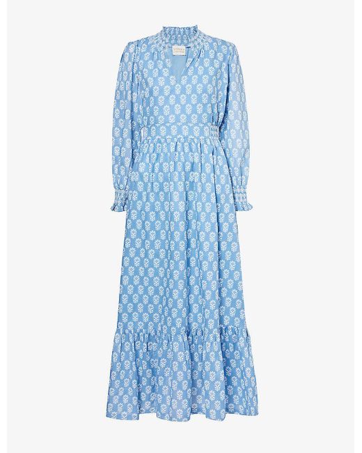 Aspiga Blue Emmeline Floral-print Organic-cotton Maxi Dress X