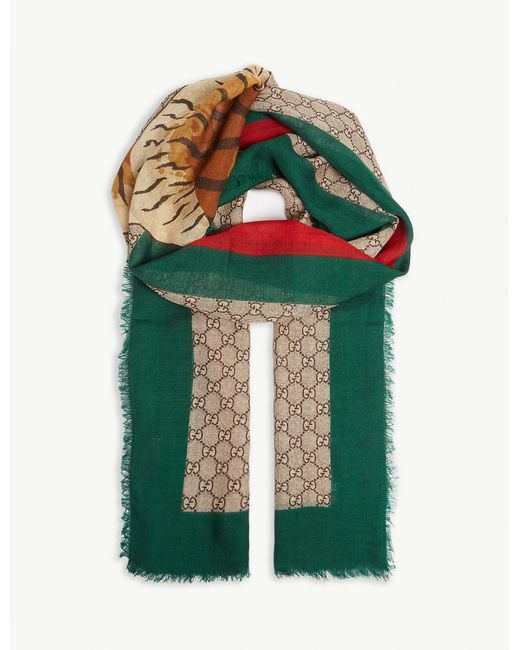 Gucci Natural Tiger GG Print Wool Scarf for men