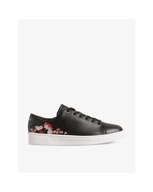 Ted Baker Black Arlita Floral-print Leather Low-top Trainers