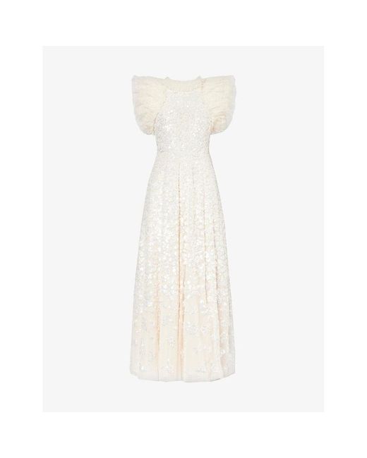 Needle & Thread White Rose Sequin-embellished Recycled-polyester Maxi Dress