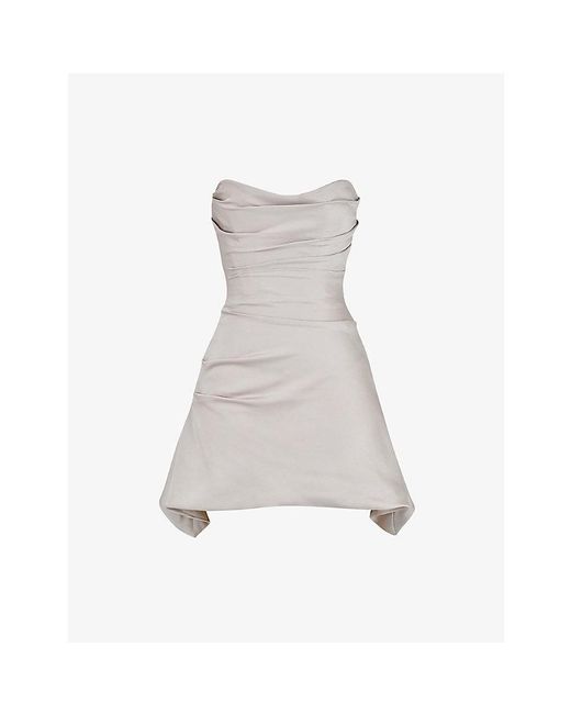 House Of Cb Gray Jasmine Strapless Cotton-Blend Mini Dress