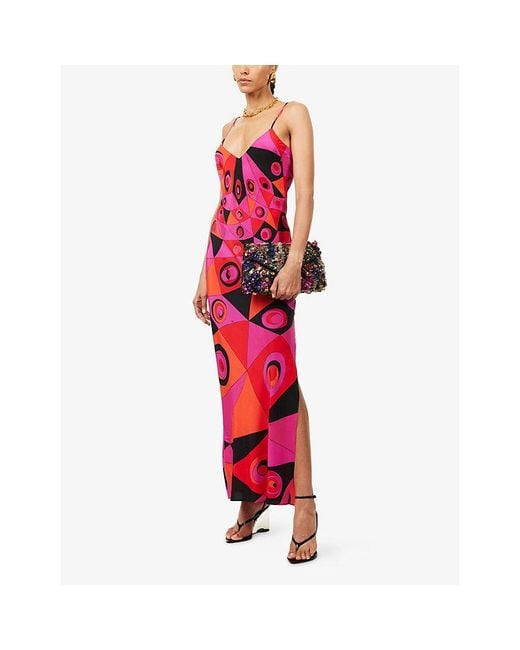 Emilio Pucci Red Graphic-Print Silk Maxi Dress