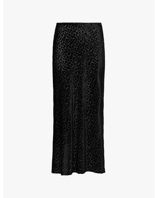 Reformation Black Layla Floral-pattern Woven-blend Midi Skirt