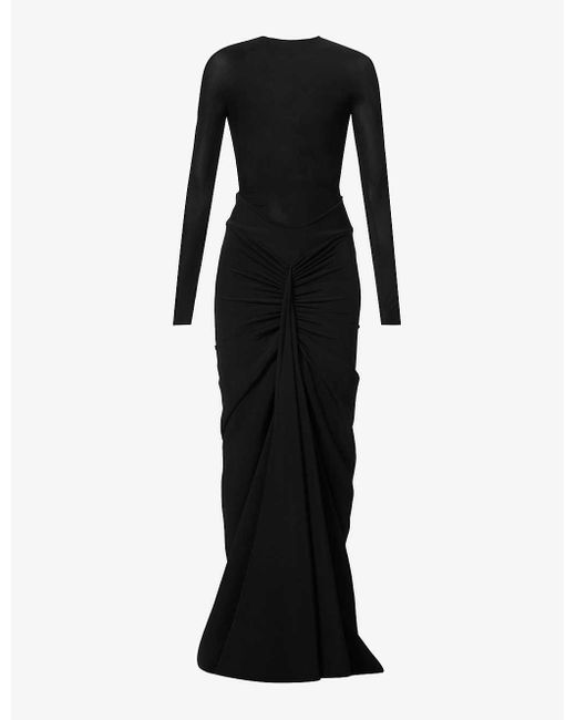 Alaïa Black Ruched Slim-fit Stretch-woven Gown