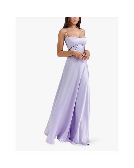 House Of Cb Purple Anabella Lace-Up Satin Maxi Dress