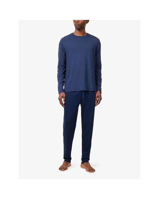Derek Rose Blue Quinn Tapered Cotton-Jersey Jogging Bottoms for men