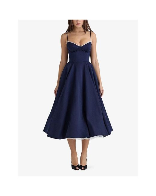 House Of Cb Mademoiselle Floral-Print Stretch Cotton-Blend Midi Dress Xs (A-C Cup) in Blue | Lyst House Of Cb Mademoiselle Floral-Print Stretch Cotton-Blend Midi Dress Xs (A-C Cup) in Blue | Lyst