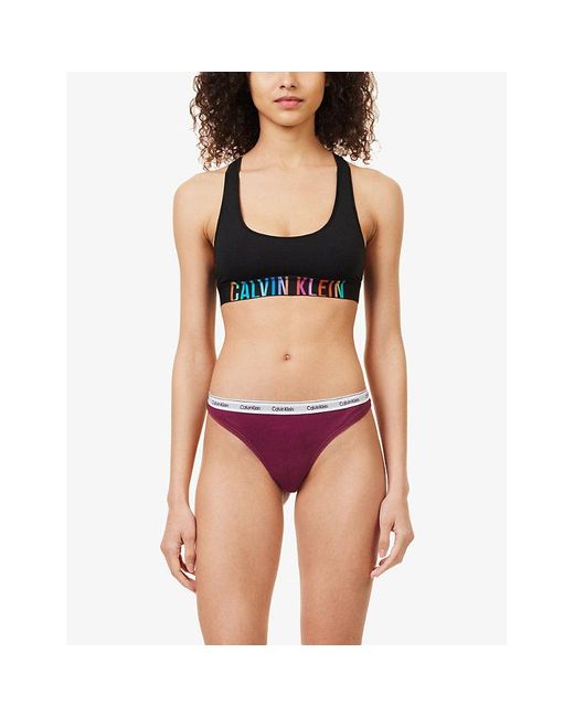 Calvin Klein Multicolor Branded-waistband Mid-rise Pack Of Three Stretch-cotton Thongs