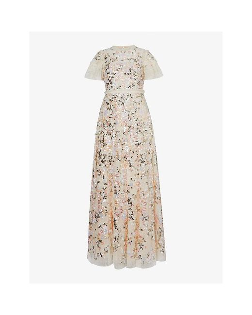 Needle & Thread Natural Dream Garland Sequin-embellished Recycled-polyester Maxi Dress