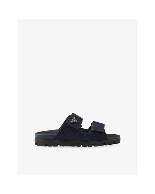 Prada Blue Logo-Embellished Suede Sandals for men