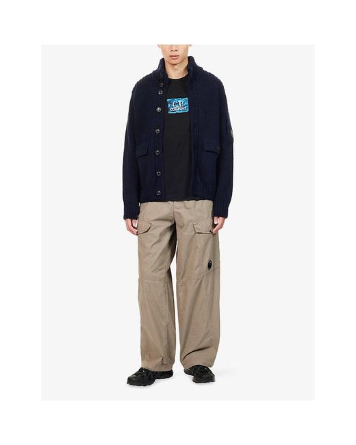 C P Company Blue Lens Button-Up Wool Knit Cardigan for men