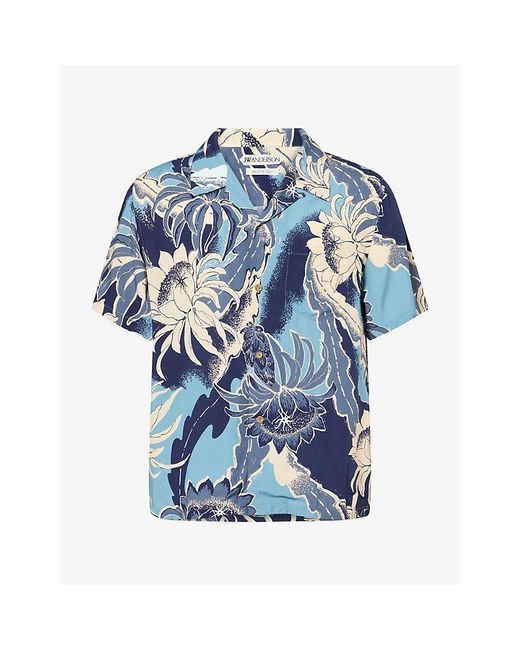 J.W. Anderson Blue Graphic-Print Short-Sleeve Woven Shirt for men
