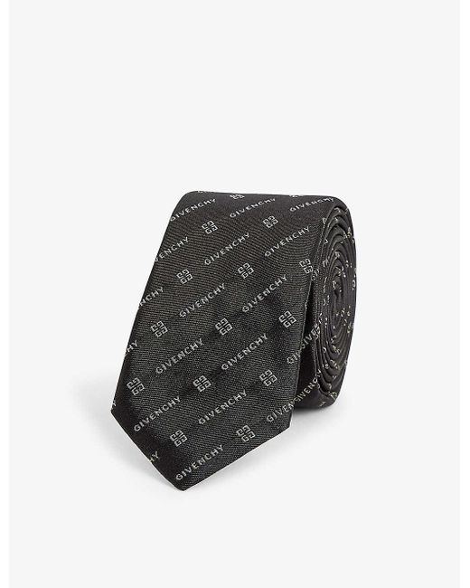 Givenchy Black Logo Text-weave Silk Tie for men