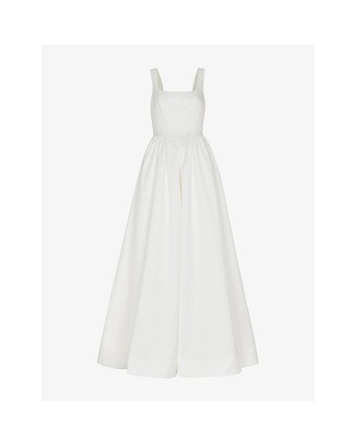 Whistles White Lettie Square-Neck Woven Maxi Wedding Dress