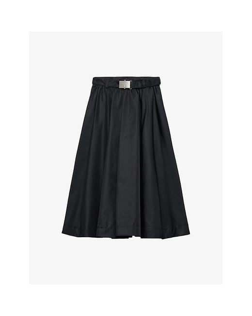 Prada Black Re Nylon Belted Woven Midi Skirt
