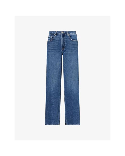 7 For All Mankind Blue Stovepipe Straight-Leg Denim Jeans