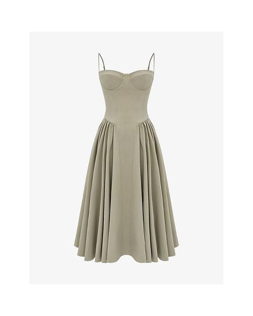 House Of Cb Natural Samaria Corset-Top A-Line Stretch-Cotton Midi Dress