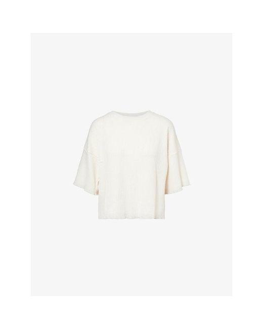 Lounge Underwear White Soft Waffle Tonal-Embroidery Jersey Pyjama Top
