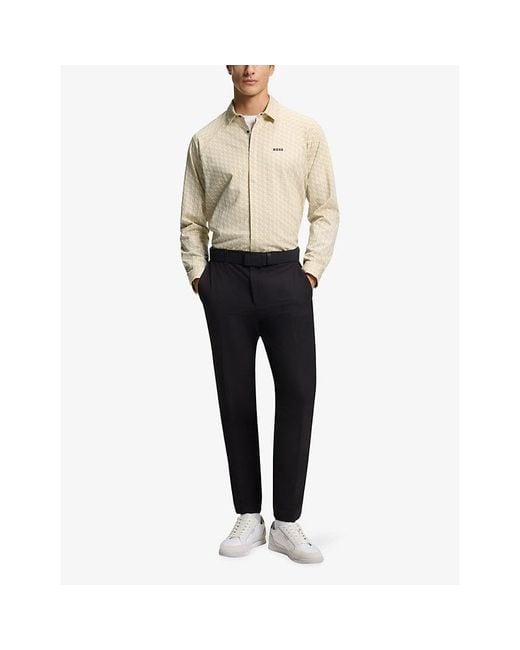 Boss Natural Branded Long-Sleeved Cotton-Piqué Shirt for men