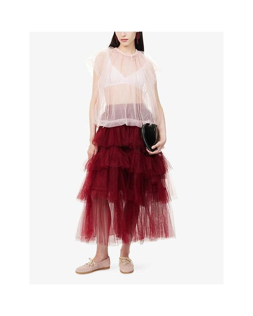 Simone Rocha Pink Gathered Drawstring Sheer Mesh Top