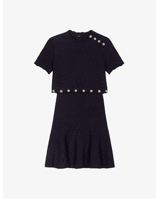Maje Blue Clover-jacquard Short-sleeve Knitted Mini Dress