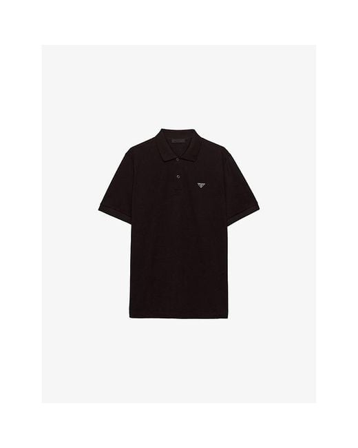 Prada Black Triangle-Logo Cotton-Piqué Polo Shirt Xxl for men