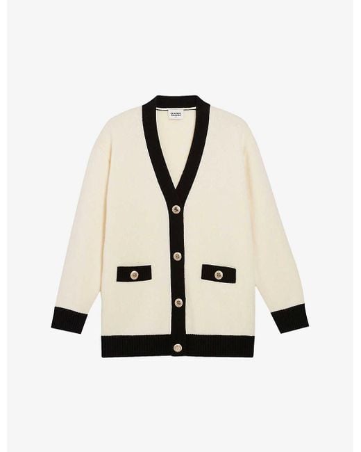 Claudie Pierlot Natural Relaxed-fit Contrast-trim Knitted Cardigan