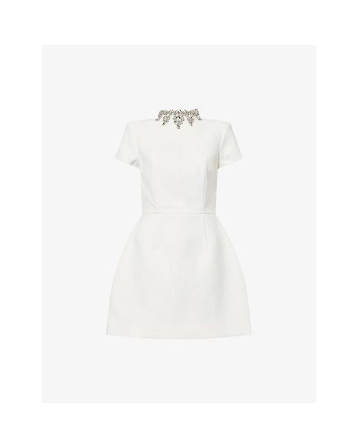 Nadine Merabi White Regan Embellished Crepe Mini Dress