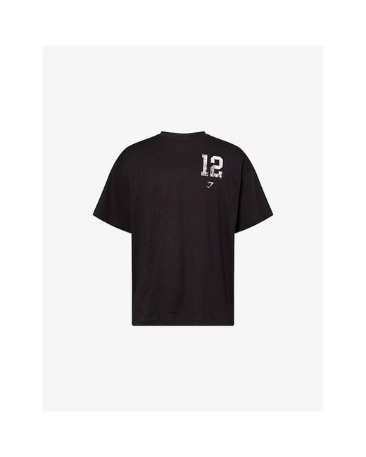 GYMSHARK Black Collegiate Graphic Crewneck Cotton-Jersey T-Shirt for men