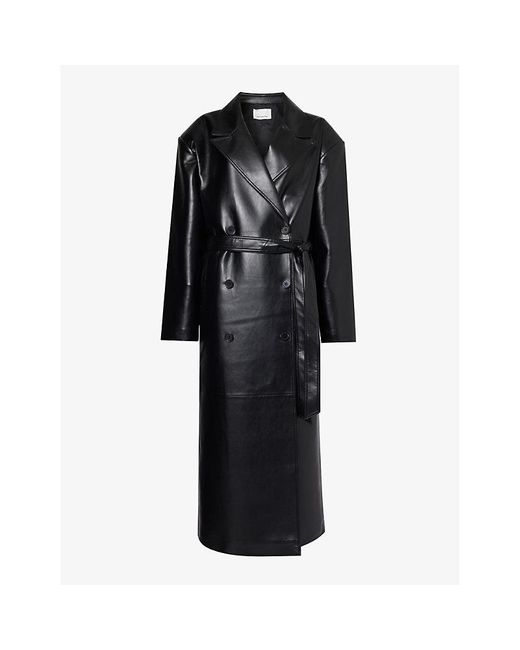 Frankie Shop Black Tina Double-breasted Regular-fit Faux-leather Coat