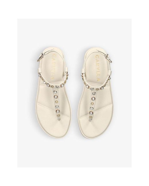 Carvela Kurt Geiger White Precious T-bar Pearl-embellished Leather Sandals