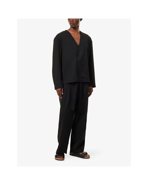 The Couture Club Black Tailored Barrel-Leg Woven Trousers for men