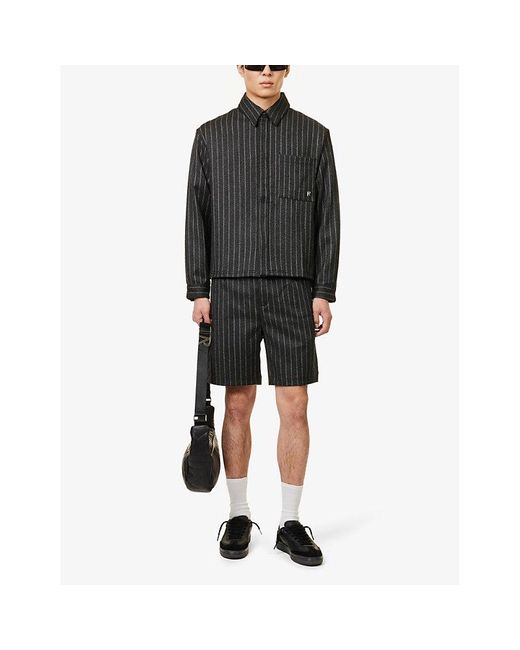 Represent Black Branded-hardware Striped Wool-blend Shirt for men