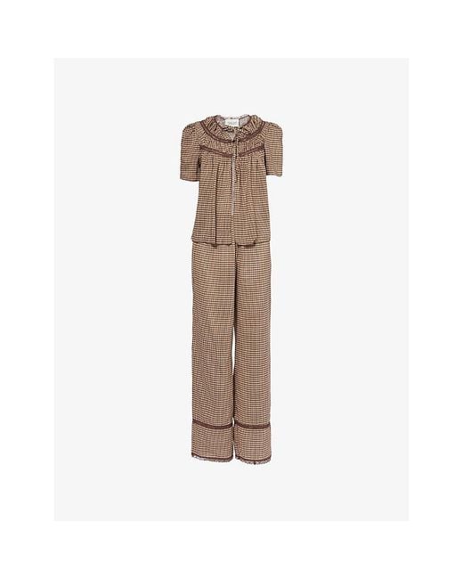 Reformation Natural X Nara Smith Buttercup Hour Gingham-Print Cotton-Blend Pyjama Set
