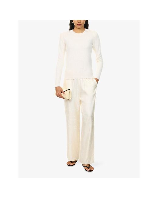 Totême White Padded-Shoulders Round-Neck Cashmere Jumper