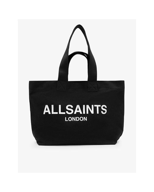 AllSaints Black Ali Logo-print Cotton-canvas Tote Bag