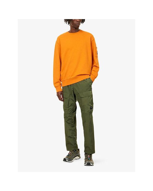 C P Company Orange Branded-Lens Patch Crewneck Cotton Sweater for men