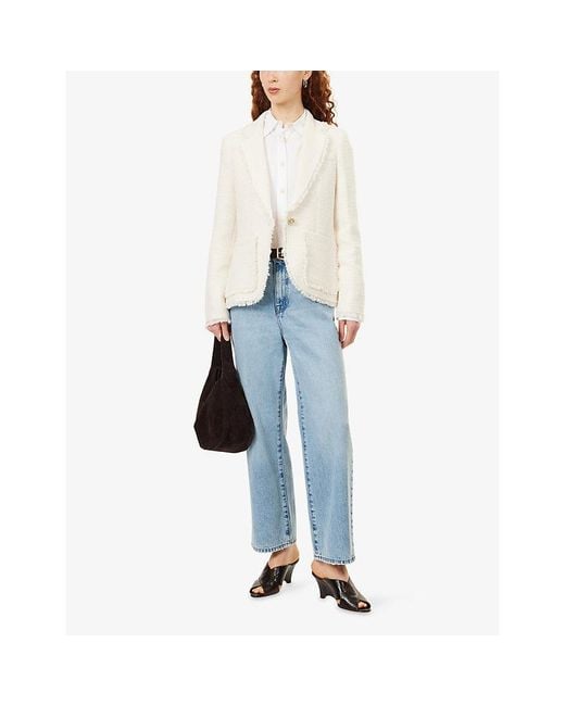 ME+EM White Frayed-Edge Textured Cotton-Blend Blazer