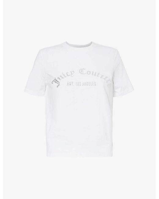 Juicy Couture White Rhinestone-embellished Slim-fit Cotton-jersey T-shirt