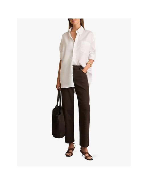 Reiss Brown Selin Mid-Rise Straight-Leg Denim Jeans