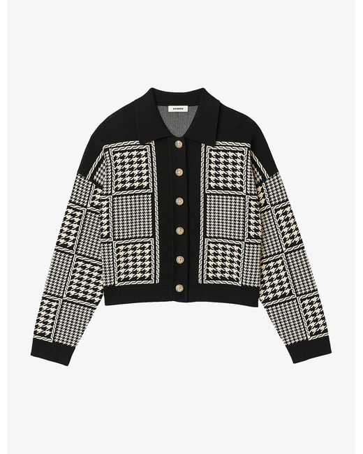 Sandro Synthetic Jules Houndstooth Knitted Cardigan | Lyst