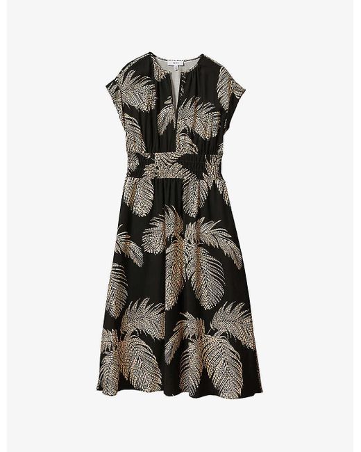 Reiss Green Colby Floral-print Woven Midi Dress