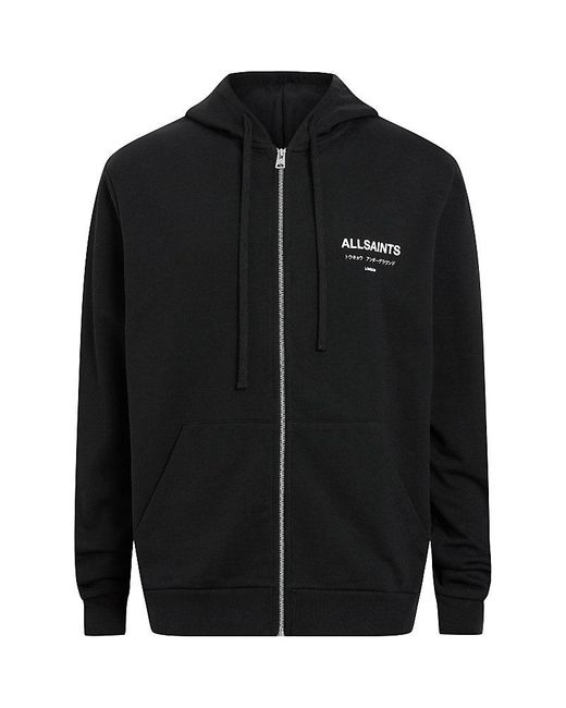 AllSaints Black Underground Logo-print Relaxed-fit Organic-cotton Hoody X for men