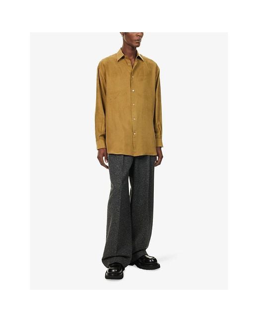 Valentino Garavani Natural Classic-Collar Long-Sleeve Silk Shirt for men