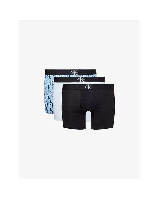 Calvin Klein Blue Archive Logo-Waistband Pack-Of-Three Stretch-Cotton Boxer Briefs for men