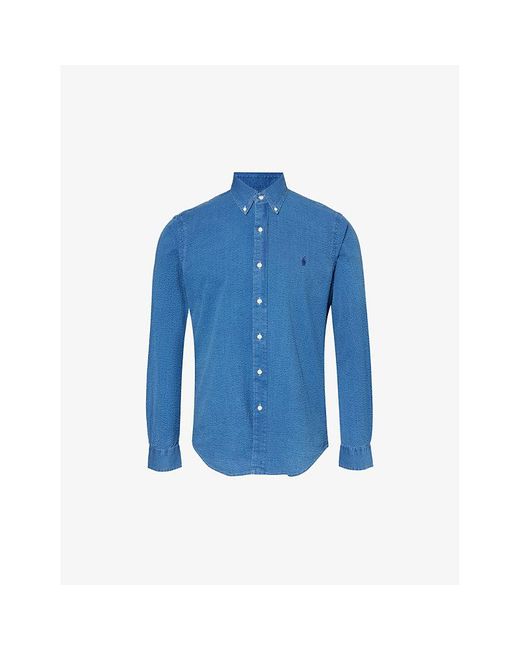 Polo Ralph Lauren Blue Logo-embroidered Seersucker Cotton Shirt Xx for men