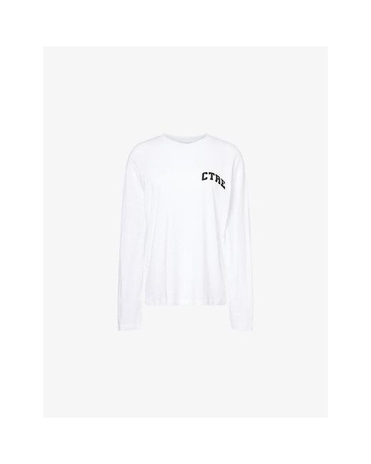 The Couture Club White Logo-Print Long-Sleeve Cotton-Blend T-Shirt