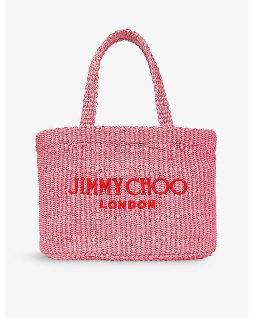 Jimmy Choo Pink Beach Mini Raffia Tote Bag