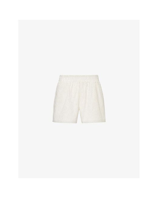 GOOD AMERICAN White Stripe-pattern Elasticated-waist Cotton-blend Poplin Shorts