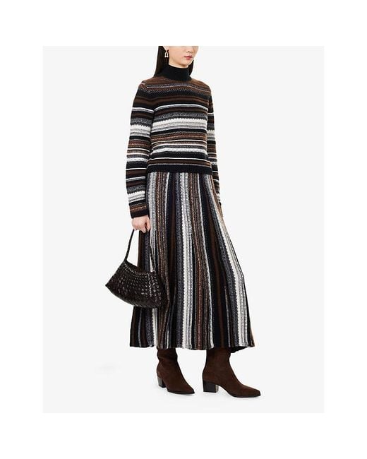ME+EM Black Striped High-Neck Wool-Blend Jumper